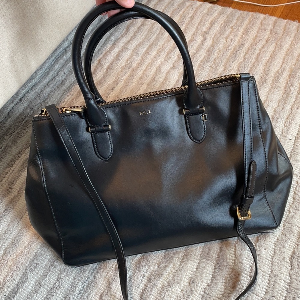 RLL Ralph Lauren Black Leather Tote Bag